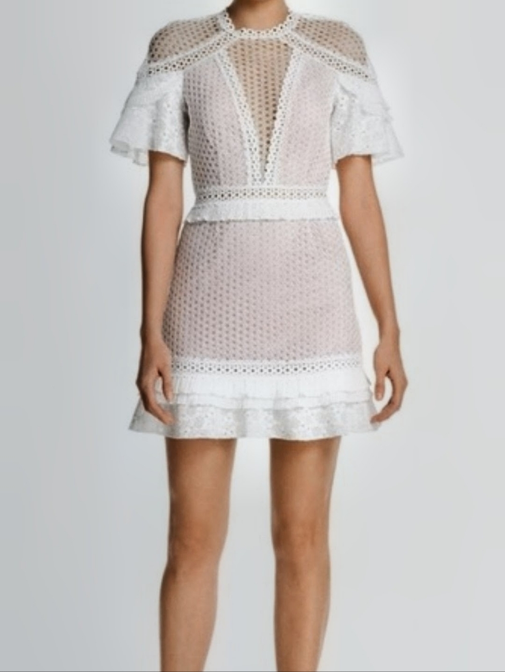 SAYLOR White and Lavender Lace Mini Dress
